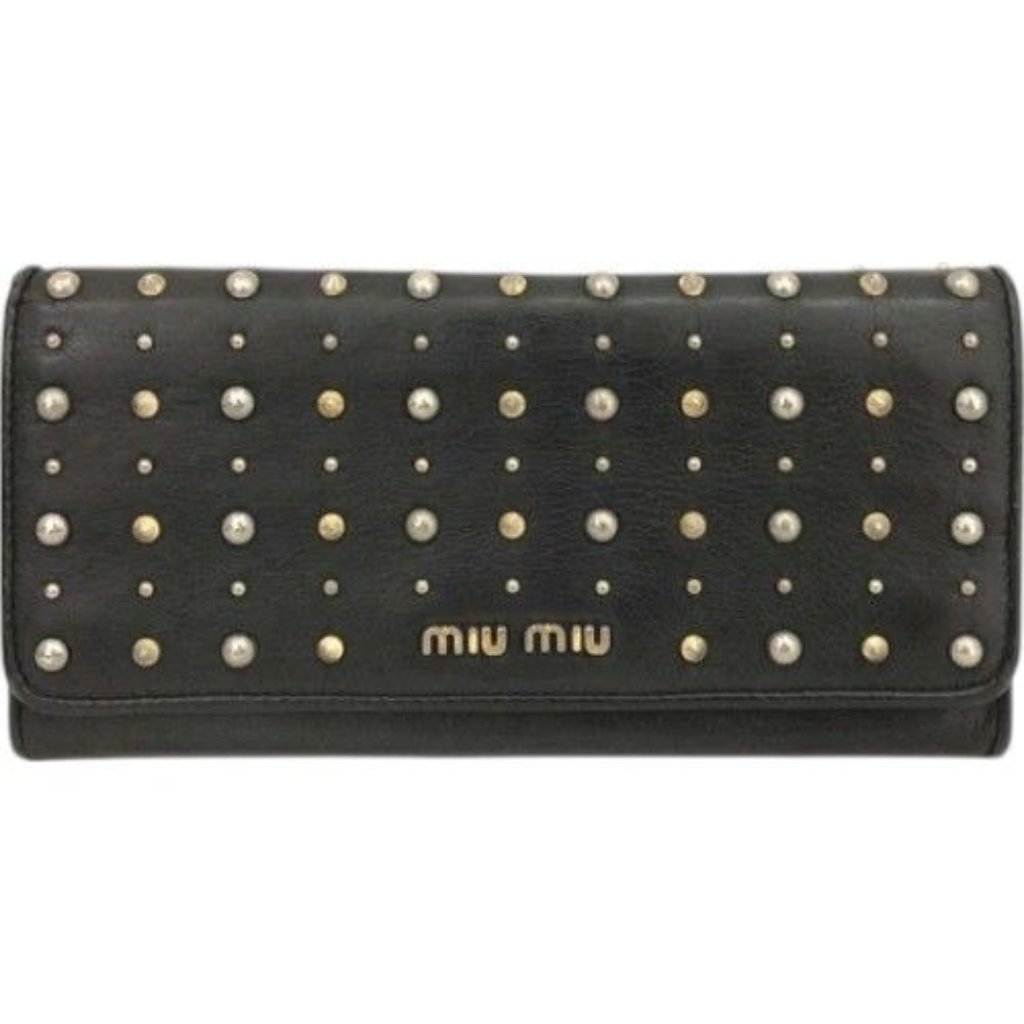 (L1) Authentic Miu Miu Wallet Long Black Leather Luxury Vintage Designer Handbag